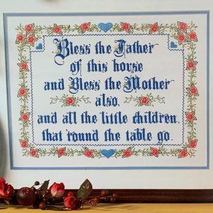 VTG Bucilla KIT Grace Cross Stitch Prayer Stamped Christian Family Stitchery